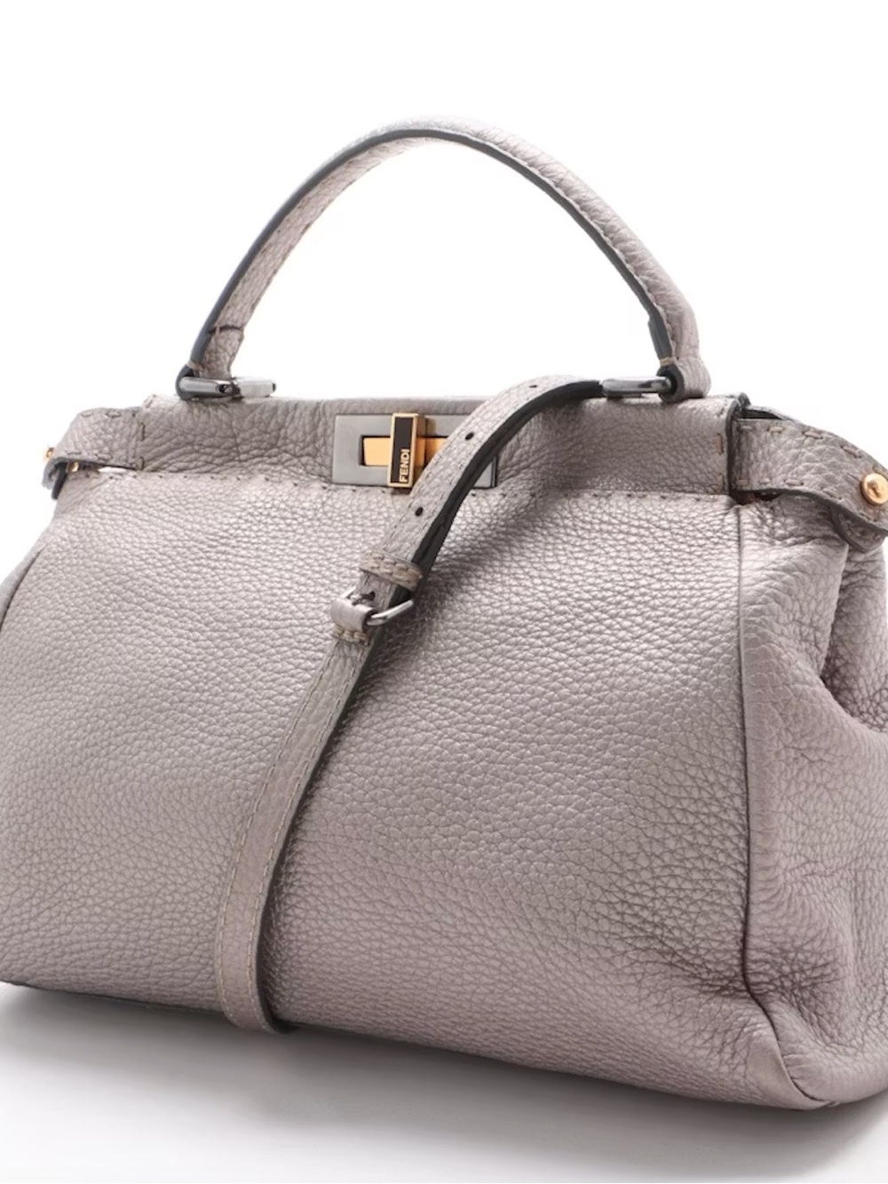 Fendi Medium Gray Leather Selleria Peekaboo Bag - Picture 15 of 16